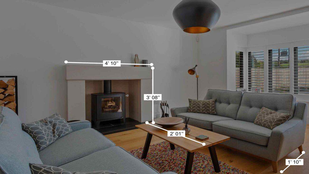 Precision measuring of all elements in your space, including room sizes, doorways, furniture, and accessories. Ideal for real estate agents, contractors, and designers, providing precise measurements.